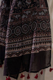 Black - Ajrakh Hand Block Printed - Handloom Cotton Stole
