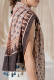 Cream - Ajrakh Hand Block Printed - Handloom Cotton Stole