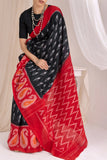 Pochampally Double Ikat Cotton Handloom Saree - Black/Red