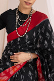 Pochampally Double Ikat Cotton Handloom Saree - Black/Red