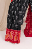 Pochampally Double Ikat Cotton Handloom Saree - Black/Red