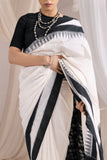 Pochampally Double Ikat Cotton Handloom Saree - Black/White