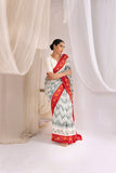 Pochampally Double Ikat Cotton Handloom Saree - Grey/Red