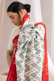 Pochampally Double Ikat Cotton Handloom Saree - Grey/Red