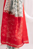 Pochampally Double Ikat Cotton Handloom Saree - Grey/Red