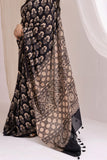 Pure Mul Cotton Ajrakh Hand Block Saree - Black/Brown