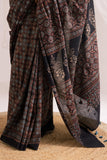 Pure Mul Cotton Ajrakh Hand Block Saree - Rich Brown