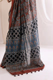 Pure Mul Cotton Ajrakh Hand Block Saree - Indigo/Maroon