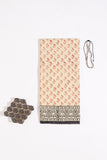 Ivory/Red Pure Cotton Mul Hand Block Saree