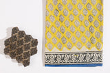 Lemon Yellow Pure Cotton Mul Hand Block Saree
