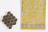 Lemon Yellow Pure Cotton Mul Hand Block Saree