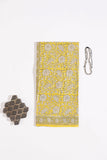 Lemon Yellow Pure Cotton Mul Hand Block Saree