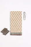 Ivory/Brown Pure Cotton Mul Hand Block Saree