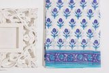 White/Violate Pure Cotton Mul Hand Block Saree