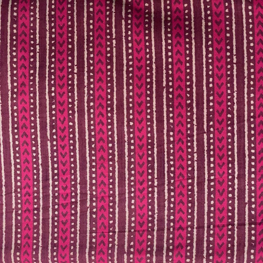 Cotton Lawn Printed Fabric - Stripes - Wine Color