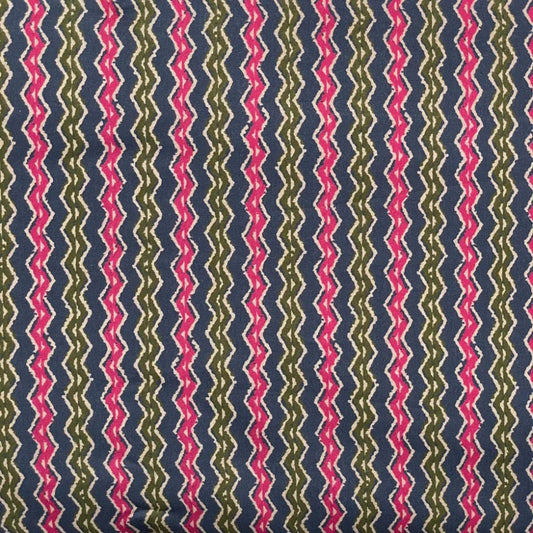 Cotton Lawn Printed Fabric - Stripes - Blue/Pink