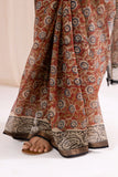 Maroon - Kota Doria Bagru Hand Block Printed Saree