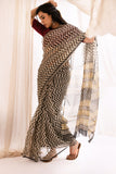 Black - Kota Doria Bagru Hand Block Printed Saree