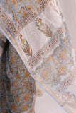 Sky Blue - Kota Doria Bagru Hand Block Printed Saree