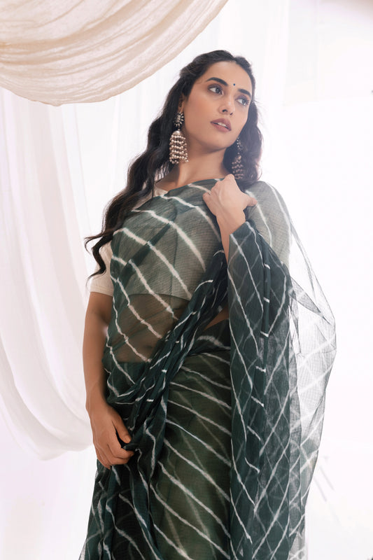 Green - Kota Doria Bagru Hand Block Printed Saree