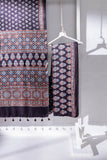 Ajrakh Hand Block Printed Modal Silk Saree - Black/Maroon