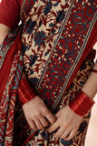 Beige/Blue Modal Silk Ajrakh Hand Block Printed Saree