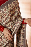 Beige/Grey Modal Silk Bagru Hand Block Printed Saree