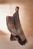 Black/Maroon Modal Silk Ajrakh Hand Block Zig Zag Printed Saree