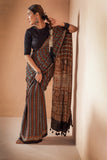 Black/Maroon Modal Silk Ajrakh Hand Block Zig Zag Printed Saree