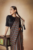 Black/Maroon Modal Silk Ajrakh Hand Block Zig Zag Printed Saree