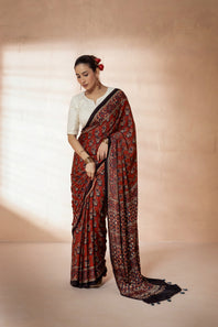 Buy Ajrakh Modal Silk Sarees Online | Handcrafted & Authentic | VastraRaag