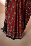 Maroon Modal Silk Ajrakh Hand Block Printed Saree