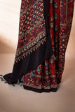 Maroon Modal Silk Ajrakh Hand Block Printed Saree