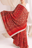 Red Modal Handworked Silk Ajrakh Hand Block Printed Saree with Hand Embroidery