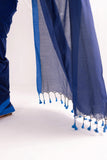 Pure Mul Cotton Handloom Contrast Color Border Saree - Navy Blue/Blue
