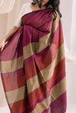 Pure Mul Cotton Handloom Contrast Color Pallu Saree - Multicolor