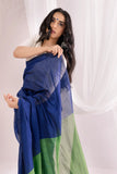 Pure Mul Cotton Handloom Contrast Color Pallu Saree - Blue/Green