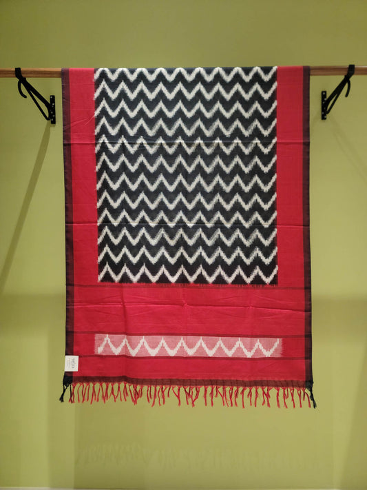 Pure Cotton Ikat Handloom Dupatta - Red/Black