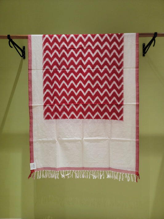 Pure Cotton Ikat Handloom Dupatta - White/Red