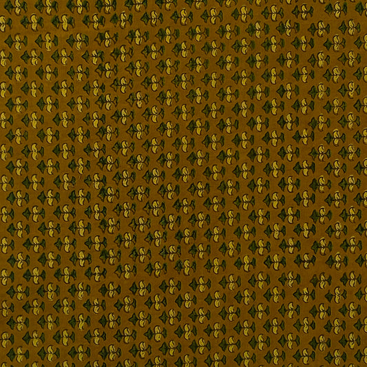 Pure Cotton Hand Block Ajrakh Printed Fabric - Small Butti - Mustard Yellow/Green