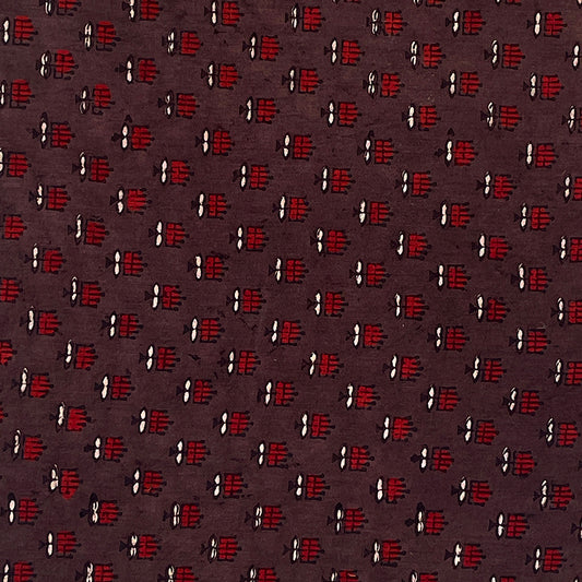 Pure Cotton Hand Block Ajrakh Printed Fabric - Small Butti_2 - Brown/Red