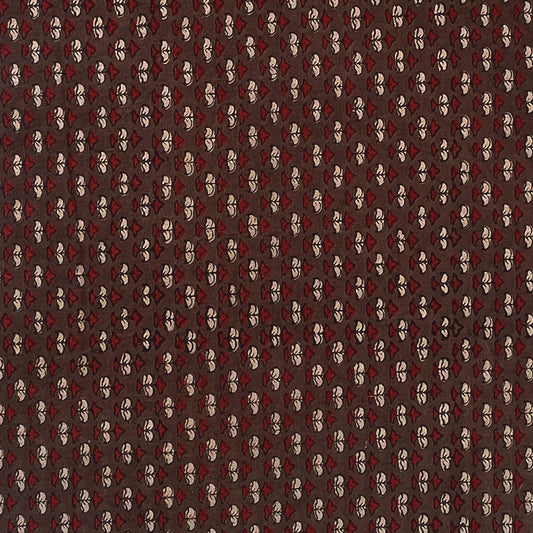 Pure Cotton Hand Block Ajrakh Printed Fabric - Small Butti - Brown/Red