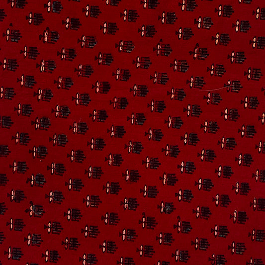 Pure Cotton Hand Block Ajrakh Printed Fabric - Small Butti_2 - Red