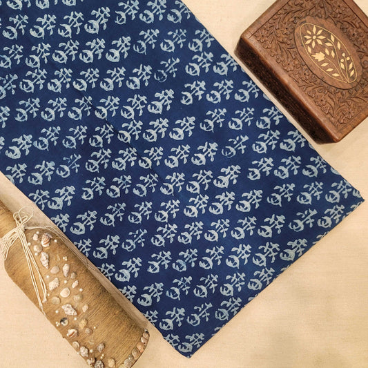 Pure Cotton Hand Block Printed Fabric - Pure Indigo