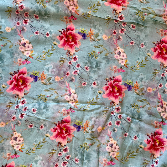 Pure Georgette Printed Fabric - Multicolor - Floral