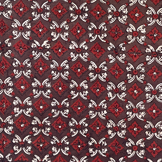 Pure Cotton Hand Block Ajrakh Printed Fabric - Brown/Red