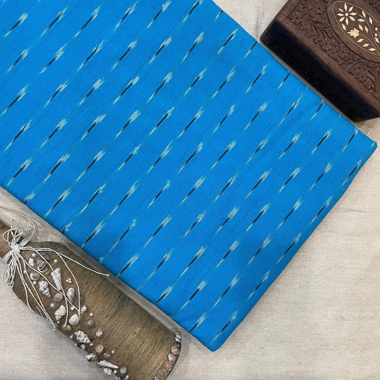 Pure Cotton Ikat Weaved Fabric - Blue