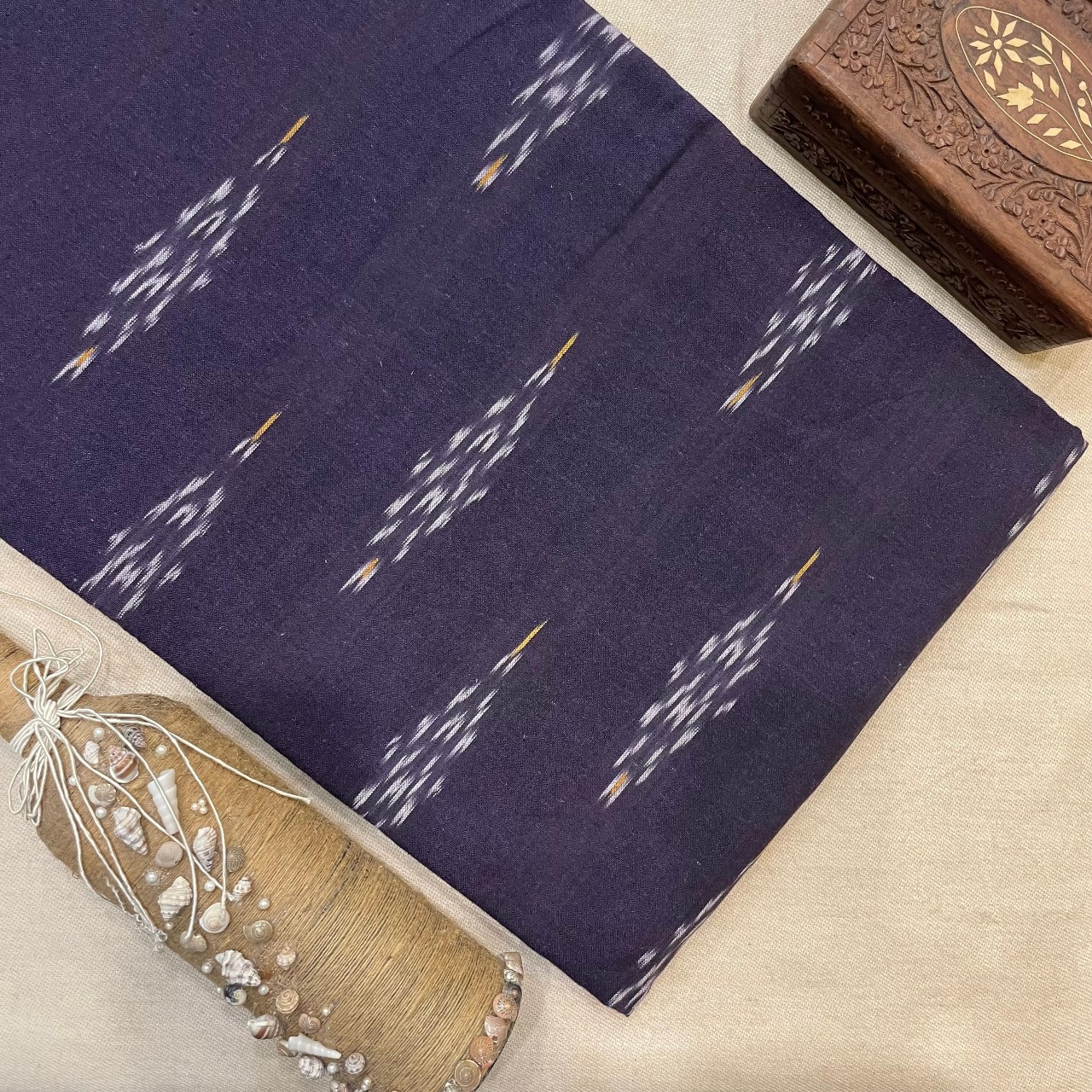 Pure Cotton Ikat Weaved Fabric - Purple